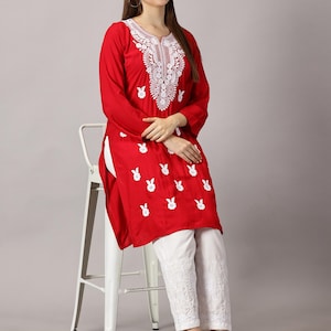 Chikankari Embroidered Kurti: Diamond Rayon, Festive Indian Tunic