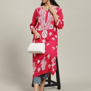 Lucknowi Chikan Kurti: Hand-Embroidered Rayon Tunic