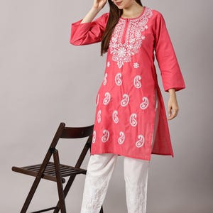 Lucknowi Chikan Kurti: Embroidered Cotton Indian Tunic