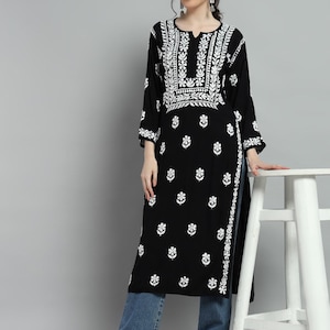 Lucknowi Chikan Kurti: Hand-Embroidered Rayon Kurta, Traditional Indian Style