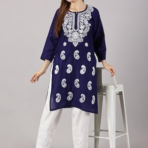 Lucknowi Chikan Kurti: Embroidered Cotton Indian Tunic