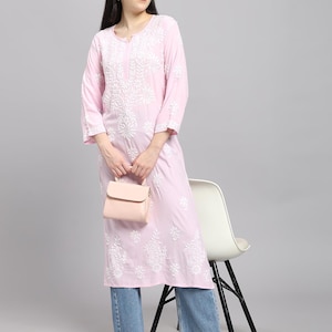 Lucknowi Chikan Kurti: Hand-Embroidered Rayon Tunic