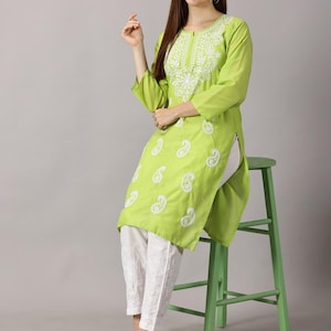 Lucknowi Chikan Kurti: Embroidered Cotton Indian Tunic