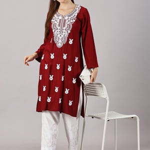 Chikankari Embroidered Kurti: Diamond Rayon, Festive Indian Tunic