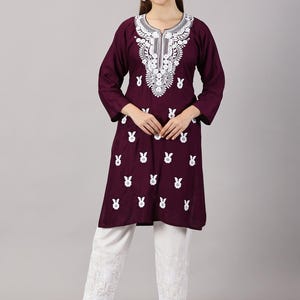 Chikankari Kurti: Diamond Rayon Embroidered Tunic - Elegant Festive Wear