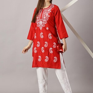 Lucknowi Chikan Kurti: Embroidered Cotton Indian Tunic