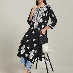 Lucknowi Chikan Kurti: Hand-Embroidered Rayon Tunic