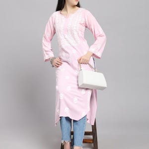 Lucknowi Chikan Rayon Kurti: Hand-Embroidered Traditional Kurta