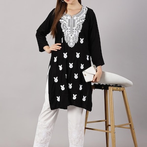 Chikankari Embroidered Kurti: Diamond Rayon, Festive Indian Tunic