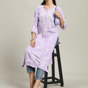 Lucknowi Chikan Kurti: Hand-Embroidered Rayon Tunic