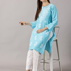 Lucknowi Chikan Kurti: Embroidered Cotton Indian Tunic