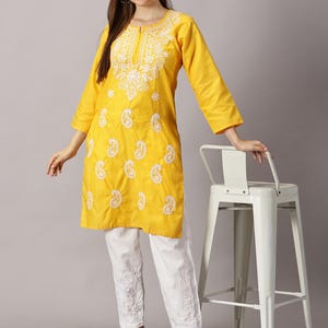Lucknowi Chikan Kurti: Embroidered Cotton Indian Tunic