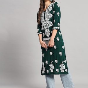 Lucknowi Chikan Kurti: Hand-Embroidered Rayon Tunic, Ethnic Style