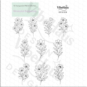 Minimalistisches botanisches Clipart-Set - 10 PNG- und SVG-Dateien