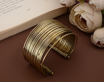 Wire Wrapped Gold Cuff Bracelet: Brutalist Statement Jewelry