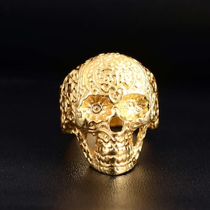skull ring, gold skull ring, skull face ring, gothic ring, cool ring, classic ring, unique ring, vintage ring, statement ring, handmade ring