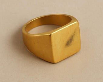 Thick Signet Ring Brass Gold Handmade - Etsy