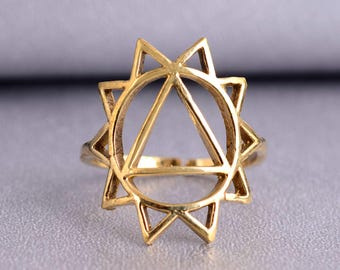 Adjustable Brass Chakra Ring: Boho Yoga Jewelry