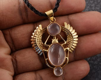 Skarabäus-Käfer-Anhänger, ägyptischer Skarabäus-Schmuck, Gold-Skarabäus-Halskette mit Stein, altes Ägypten-Amulett, Schutz-Talisman-Schmuck