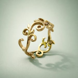 手作りの真鍮製葉っぱと小枝のリング：ボヘミアン風幾何学ジュエリー