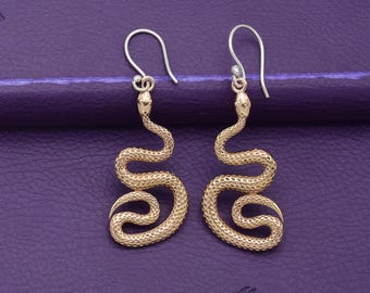Gold Snake Earrings, Serpent Dangle Earrings, Boho Snake Jewelry, Gothic Reptile Earrings, Statement Snake Earrings, Unique Jewelry Gift