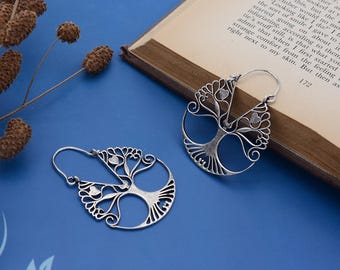 Baum des Lebens Silber Baumeln Ohrringe, Handgemachte Wire Wrapped Ohrringe, Boho Natur Schmuck, Keltische Baum Ohrringe, Geschenk für Sie