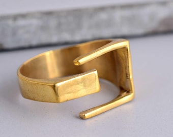 Geometric Gold Ring, Minimalist Open Ring, Modern Adjustable Statement Ring, Architectural Gold Jewelry, Contemporary Ring Gift for Her