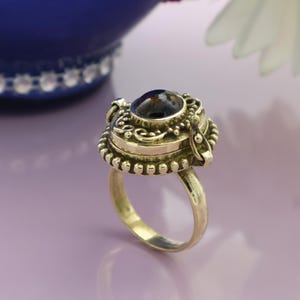 Snuff Poison Ring, Black Obsidian Secret Box Ring, Gold Plated Obsidian Ring, Hidden Compartment Box Ring