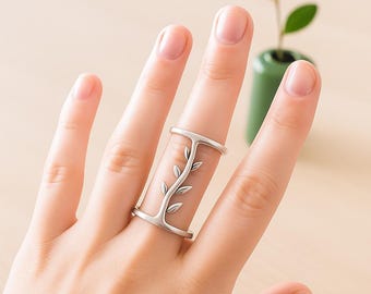 Silver Vine Ring, Nature Inspired Adjustable Ring, Leaf Branch Open Ring, Minimalist Botanical Jewelry, Gift for Her, Handmade Silver Ring