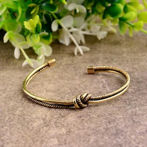 Gold Knot Bangle Bracelet: Om Mani Padme Hum Mantra Cuff