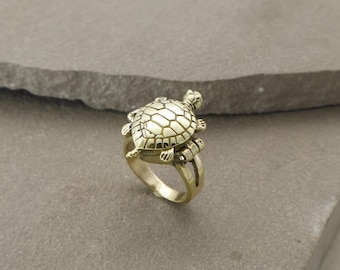 Anillo de tortuga de oro, joyería de tortuga marina, anillo de animal ajustable, regalo para amantes del océano, joyería de playa, anillo de oro minimalista, anillo llamativo único