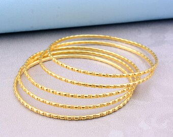 14K Gold Plated Stackable Bangles Set, Thin Gold Bangles, Minimalist Gold Bracelet Set, Layering Bangles, Dainty Gold Bangles, Gift for Her