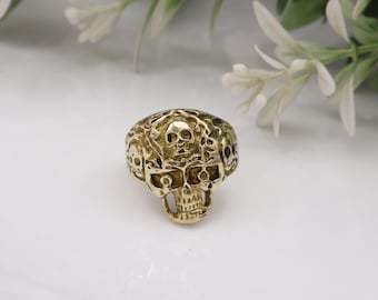 Statementring met doodskop, gotische doodskopring, messing doodskopring, punk biker sieraden, handgemaakte gotische ring, Halloween cadeau voor mannen en vrouwen