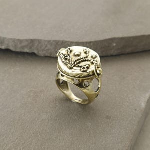Brass Poison Ring – Secret Compartment Ring – Medieval Box Jewellery – Historical Container Ring – Poisoner Ring – Gold Plated