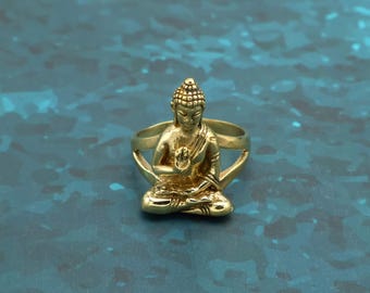 Gold Buddha Ring, Meditation Buddha Ring, Spiritual Statement Ring, Zen Jewelry, Buddhist Inspired Gift