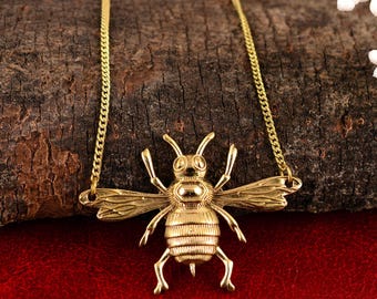 Biene Halskette Gold, Honig Biene Anhänger, Natur Insekt Halskette, Hummel Schmuck, Botanische Tier Halskette Geschenk