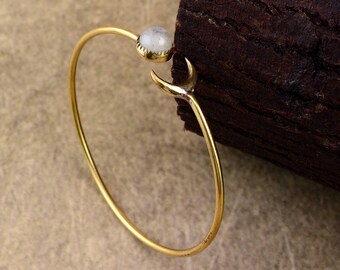Halvmånearmband i guld, minimalistiskt månarmband med sten, himmelska smycken, elegant justerbart armband present till kvinnor