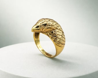 Eagle Head Ring, Gold Eagle Ring, Bird of Prey Statement Ring, Brass Animal Ring, Viking Eagle Ring, Gothic Men's Ring, Gift for Her Him