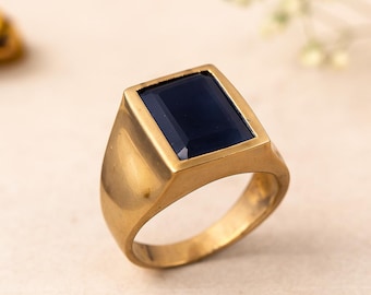 Zegelring voor mannen, gouden statementring, minimalistische edelsteenring, vintage stijl vierkante ring, handgemaakte gewaagde sieraden, cadeau voor hem