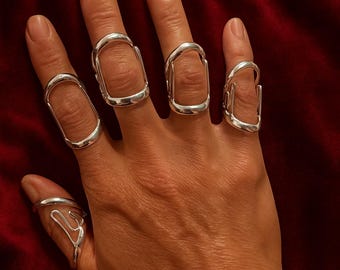 Geometric Silver Midi Ring Set, Knuckle Ring Set, Minimalist Stackable Rings, Modern Statement Rings, Adjustable Rings Gift
