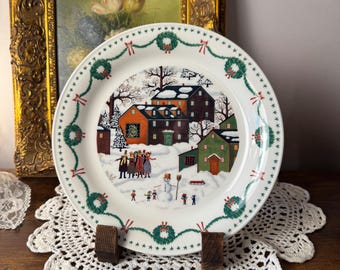 Charles Wysocki Americana Weihnachtssalatteller Nikko Japan 9 ”Carolers Snow Village Scene