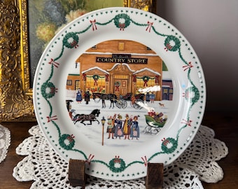 1990s Charles Wysocki Americana Christmas Country Store Plate 9” – Nikko Japan Holiday Scene
