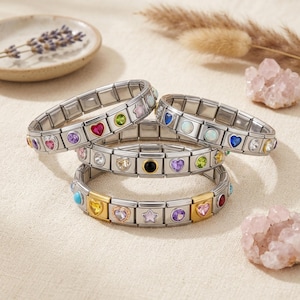 Pulsera italiana personalizada con dijes y piedras preciosas, modular y elegante, accesorio DIY.