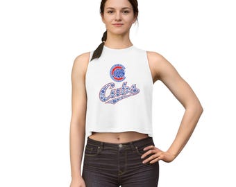 Gebloemde crop top met welpen en schrift | Tank voor honkbalfan uit Chicago