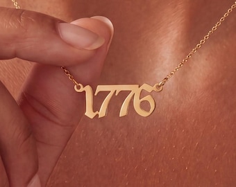 Custom 1776 Necklace For Women, 250th Anniversary Pendant, Sterling Silver Patriotic Jewelry