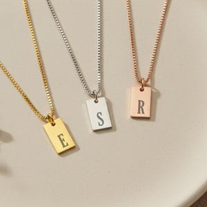 Personalized Minimalist Tag Initial Necklace, Custom Sterling Silver Jewelry