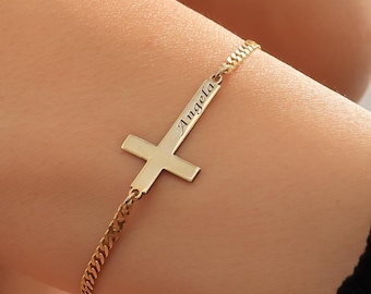 Cross Name Bracelet, Custom Cross Bracelet, Baptism Gift For Women, First Communion Gifts Girl, Christian Jewelry