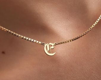 Old English Initial Necklace, Custom Letter Necklace, Old English Font Necklace, Gothic Girlfriend Gift