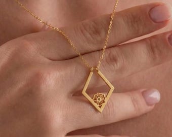 Geometric Birth Flower Ring Holder Necklace, Sterling Silver Ring Keeper Pendant, Custom Ring Holding Necklace, Birthday Gifts, Gift For Mom