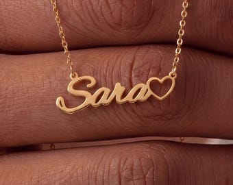 Personalized Name Necklace With Heart, Sterling Silver Name Jewelry